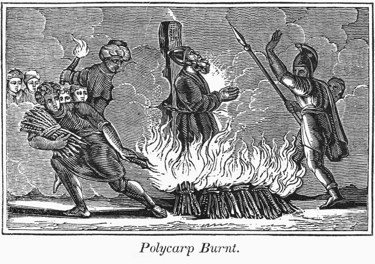 Woodcut: Polycarp burned at the stake